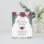 Rustige Red White Poinsettia Foliage Holiday Party Uitnodiging Briefkaart (Staand voorkant)