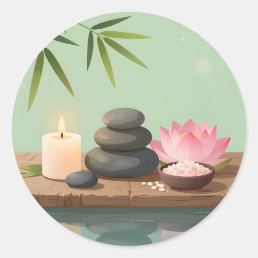 Rustige Reflectie – Zen Landschap Klassieke Ronde Sticker (Voorkant)