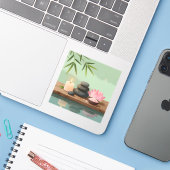 Rustige Reflectie – Zen Landschap Vierkante Vinyl Sticker (Laptop met iPhone)