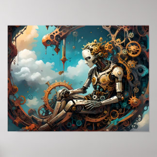 Rustige reflecties, surrealistische menselijke fig poster