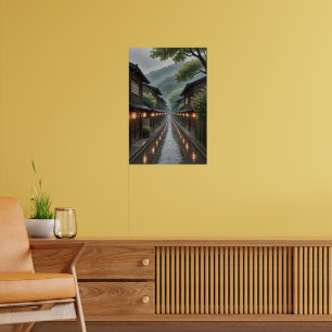 Rustige regenachtige Japanse straat Ghibli-geïnspi Poster