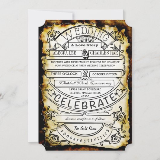 Rustige  renaissance Medieval Ticket Wedding Kaart (Voorkant)