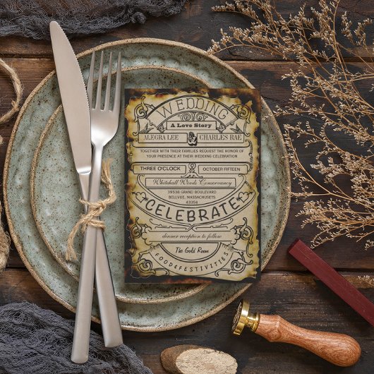 Rustige  renaissance Medieval Ticket Wedding Kaart