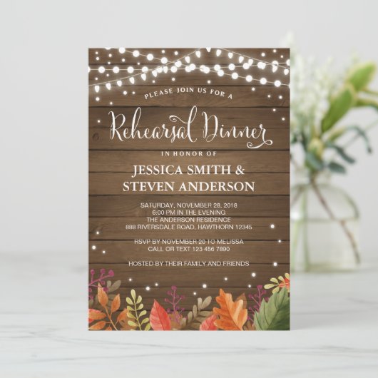 Rustige repetitie Binnenuitnodiging, herfstbruilof Kaart (Staand voorkant)