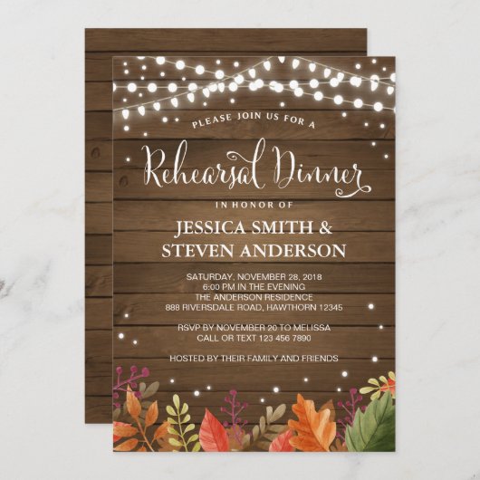 Rustige repetitie Binnenuitnodiging, herfstbruilof Kaart (Voorkant / Achterkant)