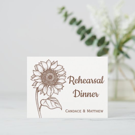 Rustige repetitie zonnebloem bruin uitnodiging briefkaart (Staand voorkant)