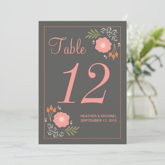 Rustige Retro Flowers-tabelnummer Kaart (Staand voorkant)