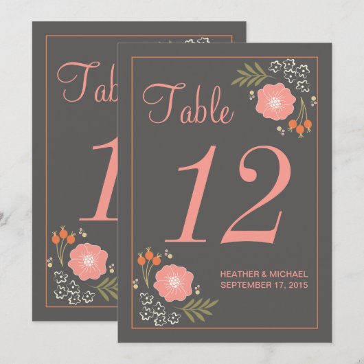Rustige Retro Flowers-tabelnummer Kaart (Voorkant / Achterkant)