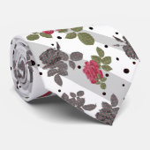 Rustige retro grijze gestreepte bloemen rode rozen stropdas (Opgerold)