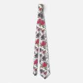 Rustige retro grijze gestreepte bloemen rode rozen stropdas (Achterkant)