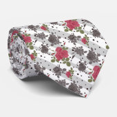 Rustige retro grijze gestreepte bloemen rode rozen stropdas (Opgerold)