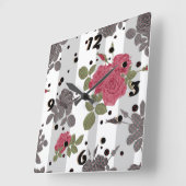 Rustige retro grijze gestreepte bloemen rode rozen vierkante klok (Hoek)