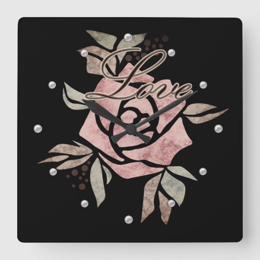 Rustige retro grunge beige textuur rozen fl vierkante klok (Voorkant)