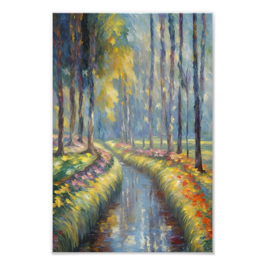 Rustige River Path impressionistische landschapsku Foto Afdruk (Voorkant)