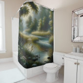 "Rustige rivier door weelderig bos" Douchegordijn (In situ)