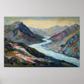 Rustige Rivier, Mountain Hues Illustratie Retro Poster (Voorkant)