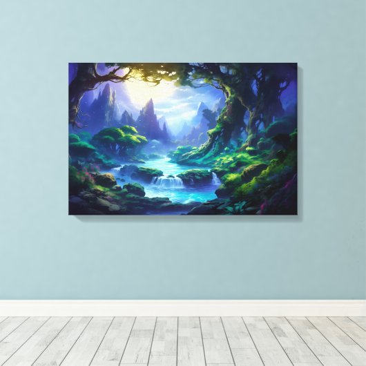 Rustige rivier onder maanlicht - Fantasy Art Canvas Afdruk (Insitu (Houten vloer))