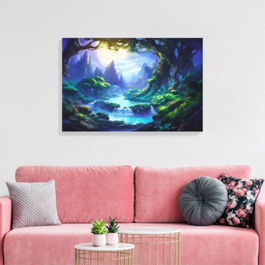 Rustige rivier onder maanlicht - Fantasy Art Canvas Afdruk (Insitu (Woonkamer))