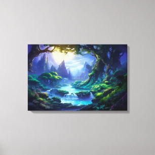 Rustige rivier onder maanlicht - Fantasy Art Canvas Afdruk