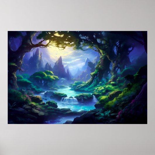 Rustige rivier onder maanlicht - Fantasy Art Poster (Voorkant)