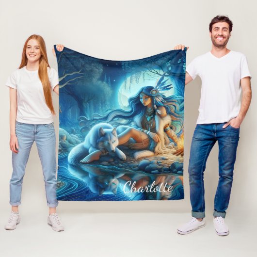 Rustige rivieravond met een Native en wolf Fleece Deken (In situ)