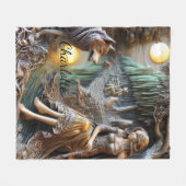 Rustige riviernacht met een Indiaan en een wolf Fleece Deken (Voorkant (Horizontaal))