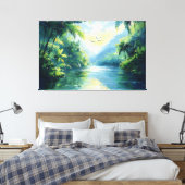 Rustige rivierwikkeling door dicht Oerwoud Canvas Afdruk (Insitu (Slaapkamer))