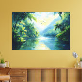 Rustige rivierwikkeling door dicht Oerwoud Canvas Afdruk (Insitu (Woonkamer))