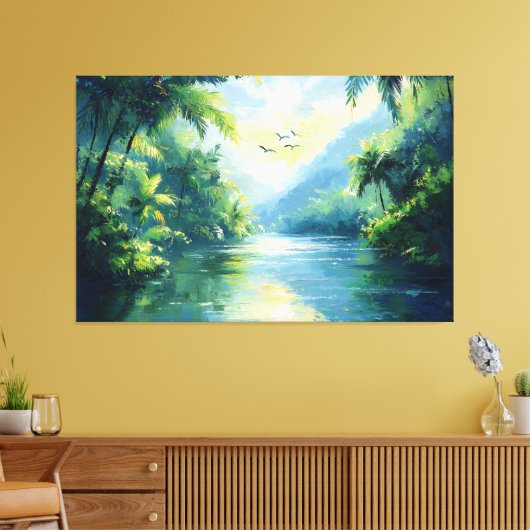 Rustige rivierwikkeling door dicht Oerwoud Canvas Afdruk (Insitu (Woonkamer))