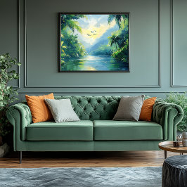 Rustige rivierwikkeling door dicht Oerwoud Canvas Afdruk