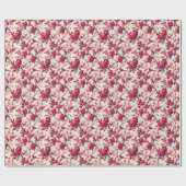 Rustige rode bloem- en vogelprint cadeaupapier (Vlak)