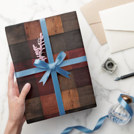Rustige Rode Bruine Schuur Geruite Houten Patroon Cadeaupapier