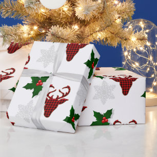 Rustige rode Buffalo geruite herten Sneeuwvlok en  Cadeaupapier
