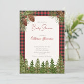 Rustige rode buffelplaid winter baby shower kaart (Staand voorkant)
