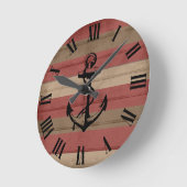 Rustige rode en bruine hout Nautische strips en an Ronde Klok (Hoek)