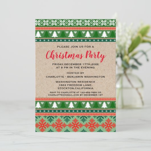 Rustige Rode en groene Kerstmis Oegly Sweater Part Kaart (Staand voorkant)