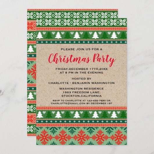 Rustige Rode en groene Kerstmis Oegly Sweater Part Kaart (Voorkant / Achterkant)