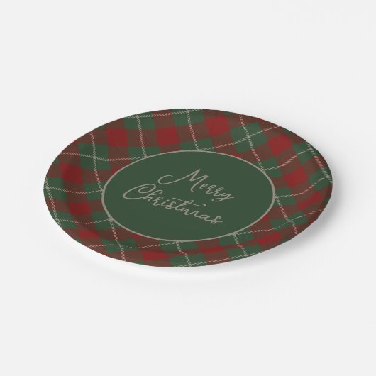 Rustige rode en groene tartan met kerstmis papieren bordje (Gekanteld)