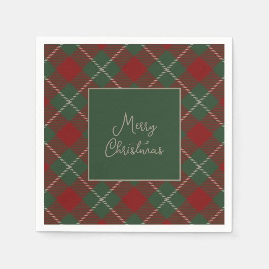 Rustige rode en groene tartan met kerstmis servet (Voorkant)