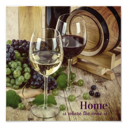 Rustige rode en witte glazen druiven Barrel Foto Afdruk (Voorkant)