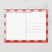 Rustige rode en witte kerstboom met gingham-flatje aankondigingskaart (Achterkant)