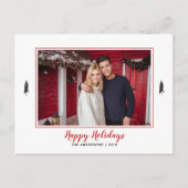 Rustige rode en witte kerstboom met gingham-flatje aankondigingskaart (Voorkant)