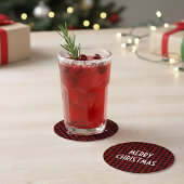 Rustige rode en zwarte buffelkoek voor fijne kerst ronde kartonnen onderzetter