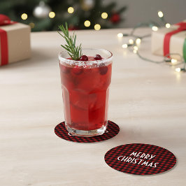 Rustige rode en zwarte buffelkoek voor fijne kerst ronde kartonnen onderzetter