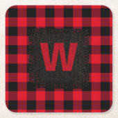 Rustige rode en zwarte buffelmonogram kartonnen onderzetters (Voorkant)