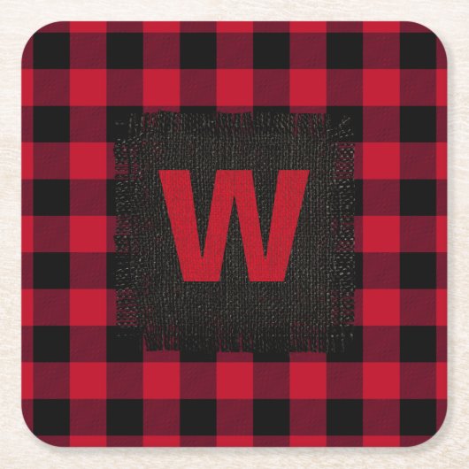 Rustige rode en zwarte buffelmonogram kartonnen onderzetters (Voorkant)