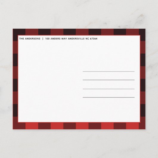 Rustige rode en zwarte kerstboom met gingham aankondigingskaart (Achterkant)