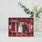 Rustige rode en zwarte kerstboom met gingham aankondigingskaart (Staand voorkant)