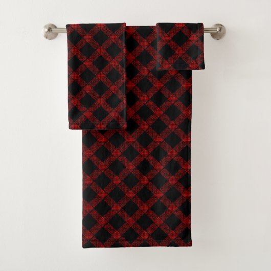 Rustige rode en zwarte tartan met ingegraveerde li bad handdoek (Insitu)