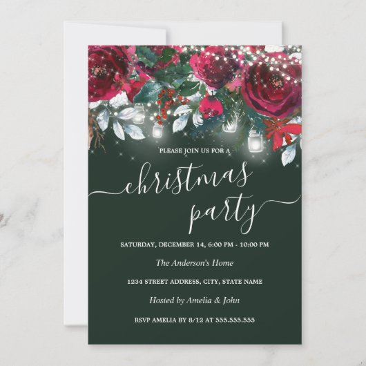 Rustige Rode Floral met kerstfeest Kaart (Voorkant)